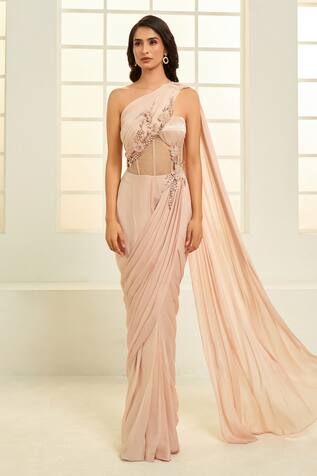 Buy Champagne Gold Elio Saree Gown by Designer KAMAALI COUTURE Online at  Ogaan.com